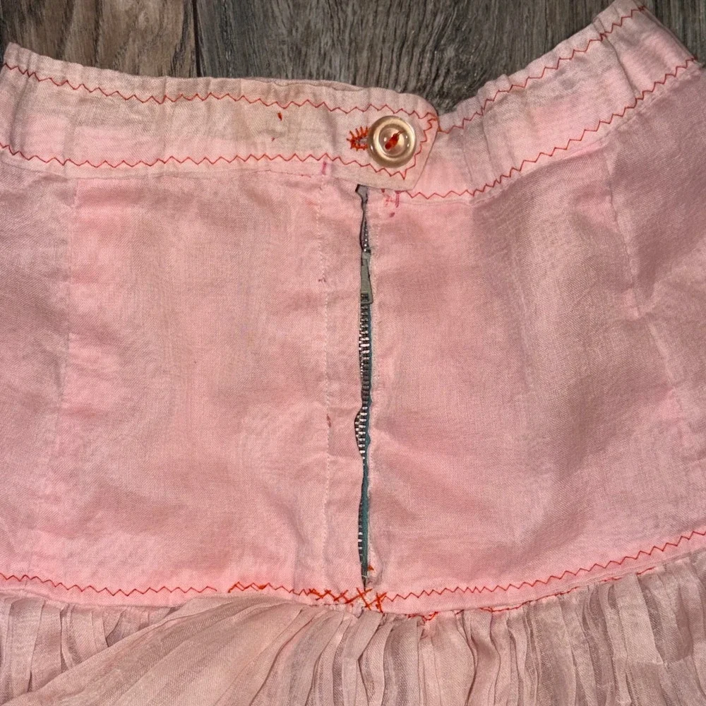 Vintage Pink Tiered Ruffle Crinoline Skirt Kids Metal Zipper Sheer Petticoat